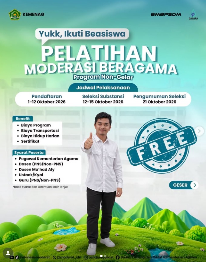 Kemenag Buka Pendaftaran Beasiswa Pelatihan Moderasi Beragama Program Non-Gelar 2026